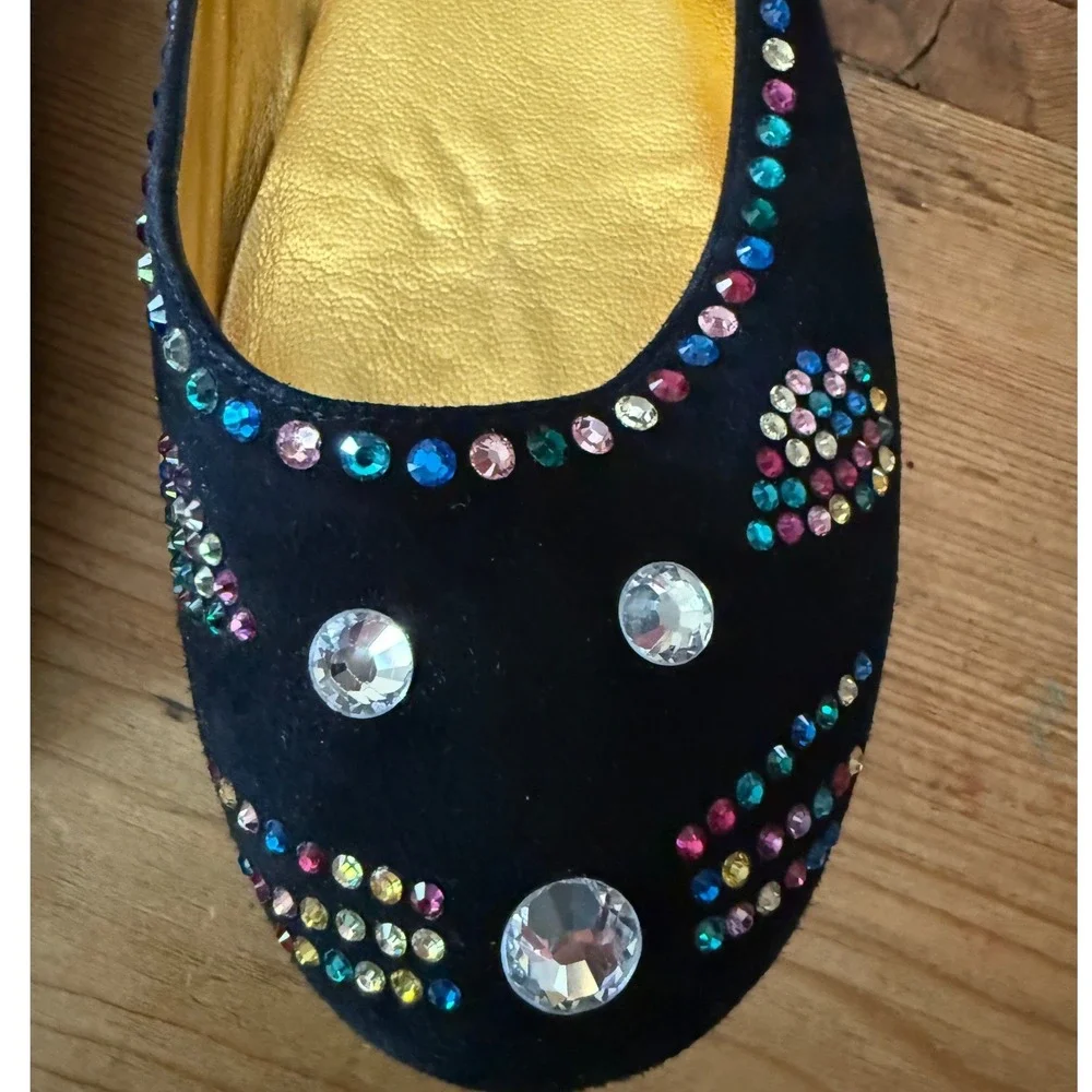 Marc‎ by Marc Jacobs Black Suede Rhinestone Cat Face Ballet Flats Size 37.5